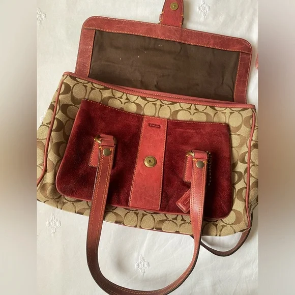 COACH Vintage Y2K Special Edition Fall 2004 Burgundy Suede Monogram Shoulder Bag - Picture 11 of 16
